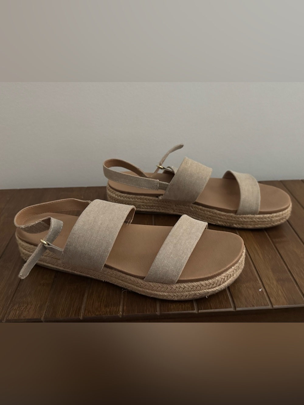 LC Lauren Conrad Beige Canvas Espadrille Platform Sandals